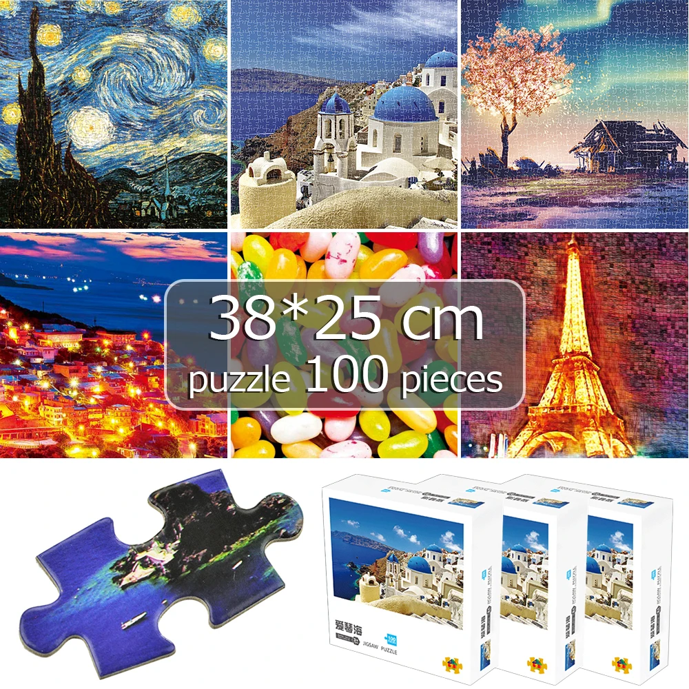 

100 Pieces 38*25 cm Paper Puzzle Game Jigsaw Puzzle Landscapes Decompression Game Adults/Kids Toy Education Brain Home Decor