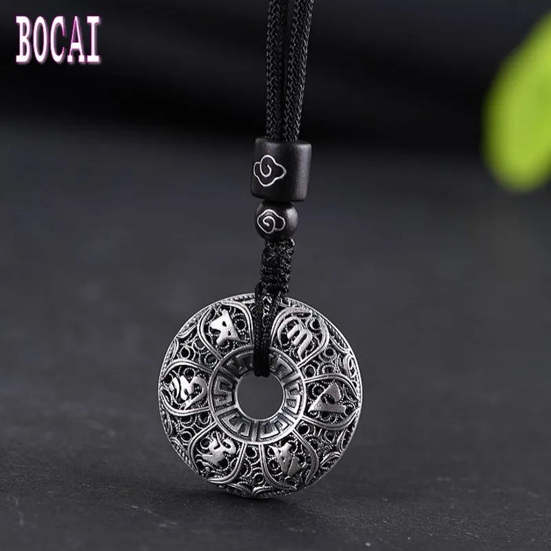 

S990 sterling silver vintage Thai silver set pendant fashion engrave six-word mantra safe buckle silver pendant