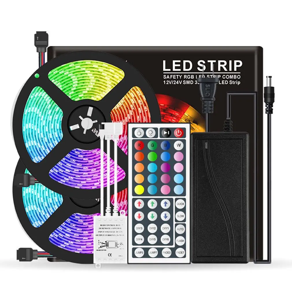 Светодиодная лента RGB 5050 SMD 2835 гибкая лента светодиод RGB 5 м 10 м 15 М лента диод DC 12 В+ пульт дистанционного управления+ адаптер