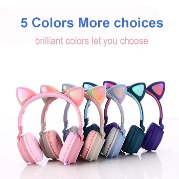 

2020 new mini lovely led Bluetooth Five Wireless cat ear headset Cosplay cat subwoofer game headset music with microphone