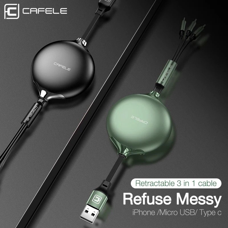  Cafele 3 in 1 Lade USB Kabel für iPhone Typ C Micro Versenkbare Ladegerät Kabel 120cm 3A Schnelle L