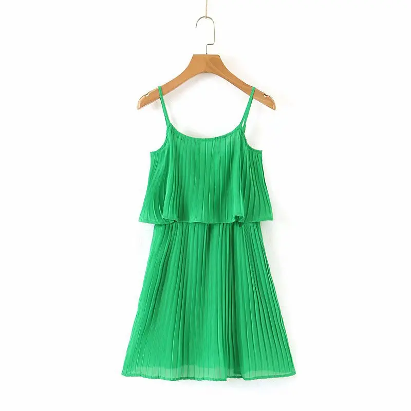 

WOMEN'S Dress 19 Summer New Style Western Style Solid Color Laminated Camisole Flounced Loose-Fit Strapped Dress Women's
