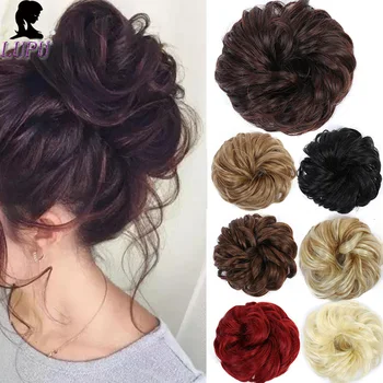 

LUPU Black Brown Messy Wavy Chignon Synthetic Hairpiecces Elastic Bands Scrunchies Wrap Ponytail Fake Hair Extensions For Women