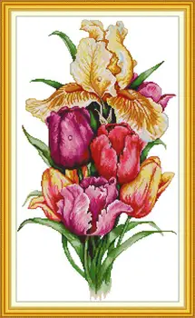 

Tulip Printed Canvas DMC Counted Fabric Chinese Cross Stitch Kits printed Cross-stitch set Embroidery Needlework