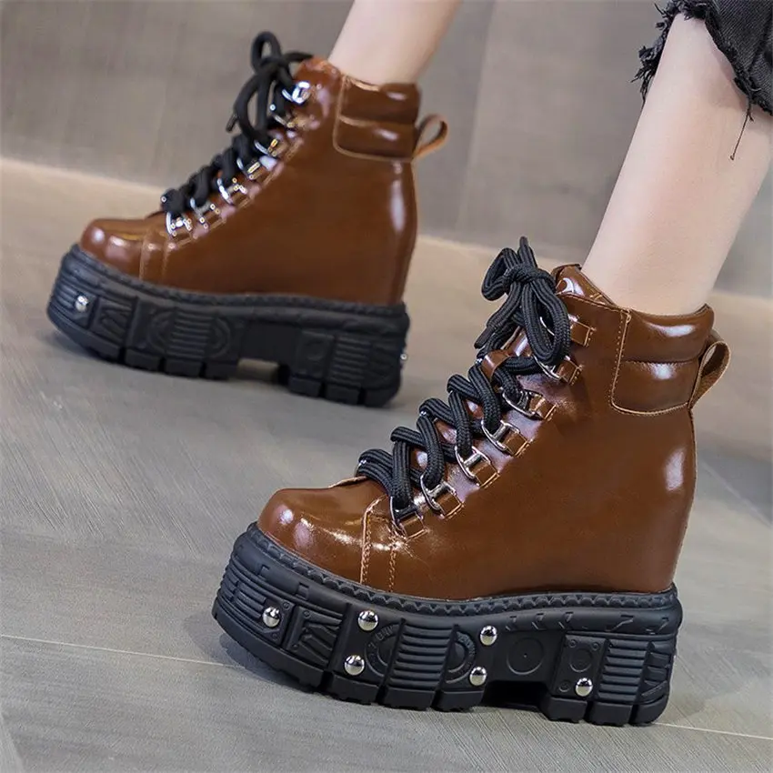 Military Motorcycle Boots Women Genuine Cow Leather Round Toe Ankle