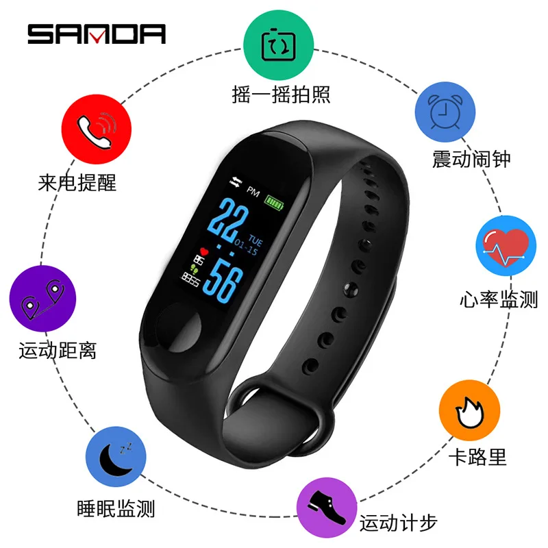 

SANDA M3 Smart Bracelet Color Screen Heart Rate Blood Pressure Monitoring Bluetooth Link Men And Women Fashion Big Screen Sports