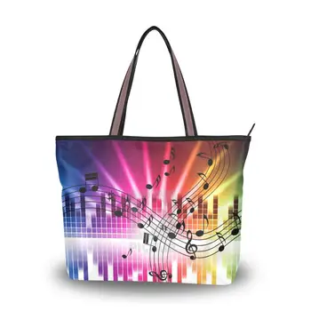 

ALAZA Luxury ladies' Canvas HandBag for Women shoulder Music Note Printing Hand Bag Females Piano Pattern beach Top-Handle Bags