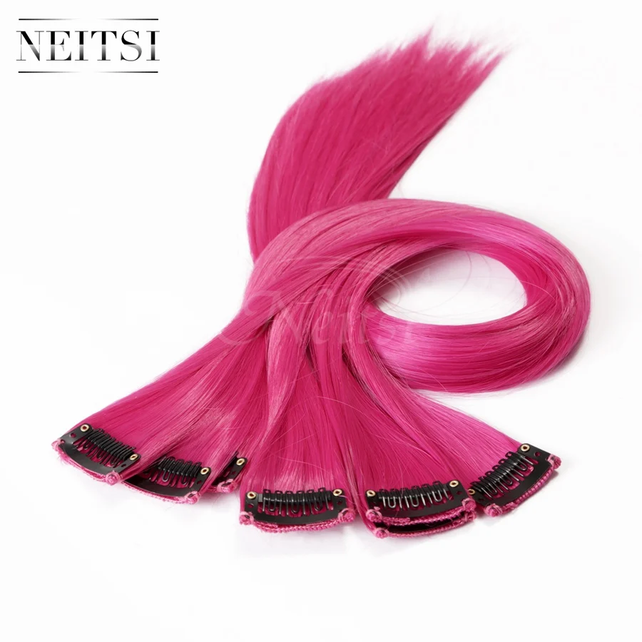 Neitsi 20 ''2 шт./упак. одинарный зажим в человеческих синтетических прямых длинных Омбре волос# T2356 цветные наращивания волос - Цвет: rose
