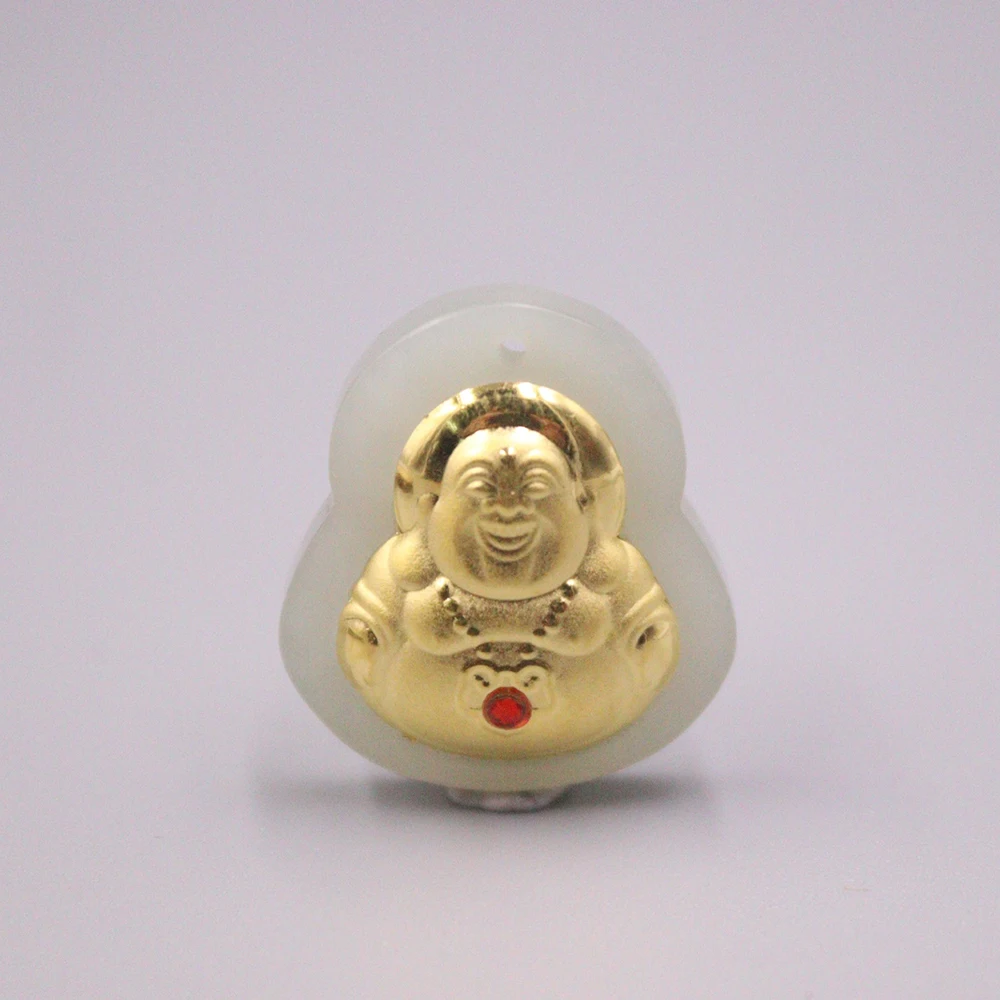 

Новый кулон Будды Lucky Bless из натурального нефрита с настоящим желтым золотом 24 карата 21 х19 мм