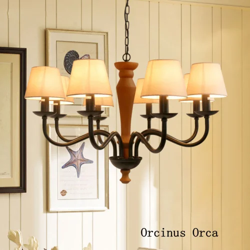

Mediterranean Retro Green chandelier living room dining room bedroom American countryside LED cloth Chandelier