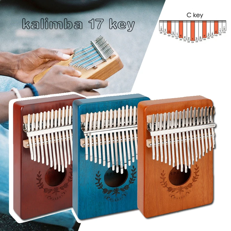

Kalimba 17 Key Thumb Piano Mahogany Mbira Finger Musical Instruments With Learning Book Tune Hammer for Child Beginners