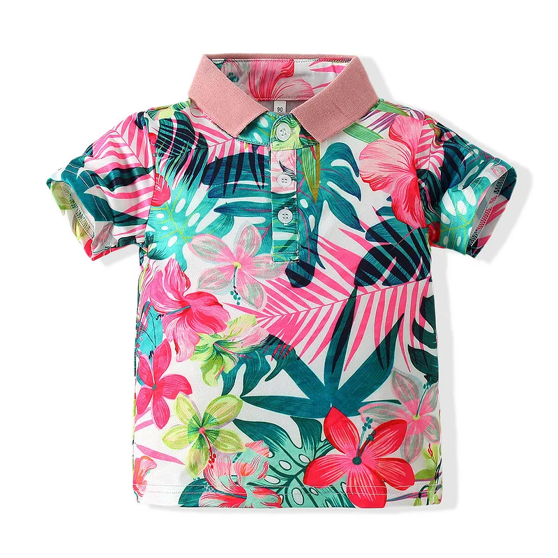 Kimocat Boys Casual Short Sleeve Polo Shirt Flower Print T-Shirt Summer Children's On Holiday Clothing 1-6 Years |