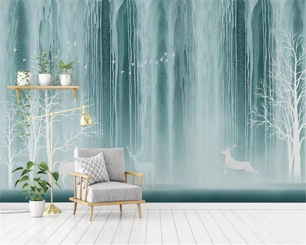 Beibehang-Custom-wallpaper-modern-abstract-waterfall-modern-style-forest-elk-background-wall-papel-de-parede-3d