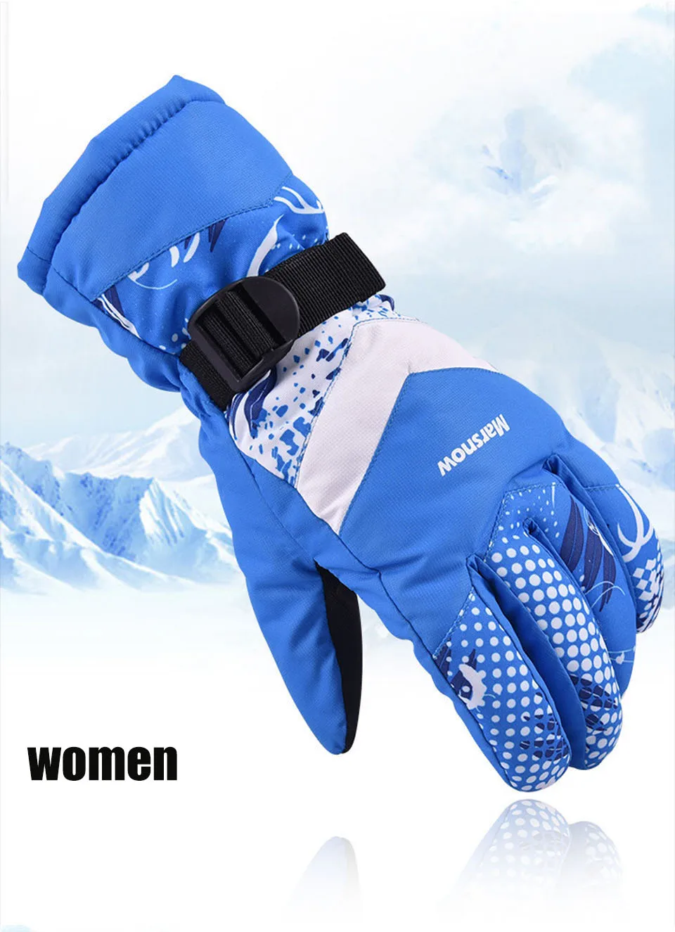 Women blue Зимние теплые перчатки для горного сноуборда, лыжные перчатки для мужчин и женщин, Лыжные рукавицы для холодного снега, водонепроницаемые, для снегохода, велосипеда, мотоцикла, снега - Цвет: Women blue