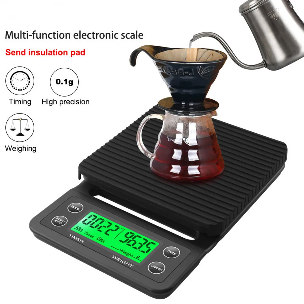 3kg/0.1g Drip Coffee Scale With Timer Portable Electronic Digital Kitchen Scale High Precision LCD Electronic Scales