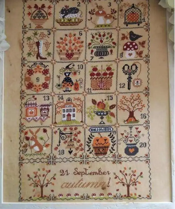 Autumn Calendar Cross Stitch Kit 4 Seasons 18ct 14ct 11ct Flaxen Linen Fabric Cloth Cotton Thread Embroidery DIY Handmade
