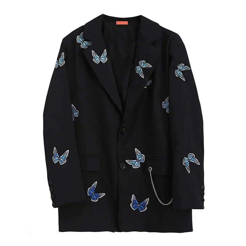 

2020 Fashion Butterfly Appliques Women Loose Autumn Winter Blazer Jackets Female Black Suits Coat OL Chic Blazers Outerwear WB70