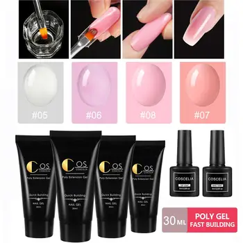 

COSCELIA 30ML 4PC Poly Gel Set Top And Base Coat Quick Building For Nails Extensions Jelly Gel Nude Color Nail Art Manicure