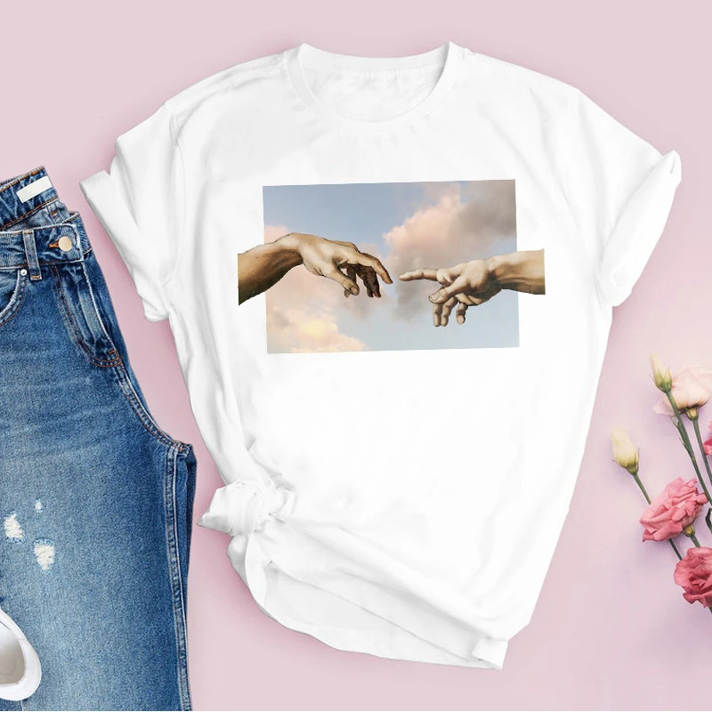 WVIOCE Aesthetic Vintage Kawaii Hand 90s Painting Cartoon Print Tops Lady Summer Clothing Female T Shirt Women Top 26438 | Женская