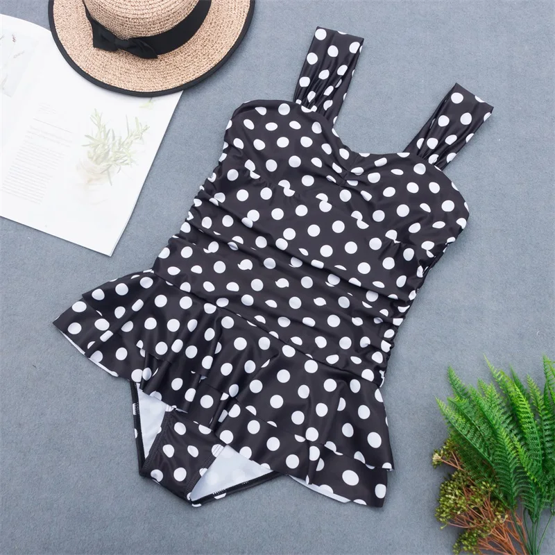 2020 Sexy One Pice Swimsuit Womens Summer  Beach Bikini Black White Printing Swimsuits Ruffle Skirt style Bathing Suits