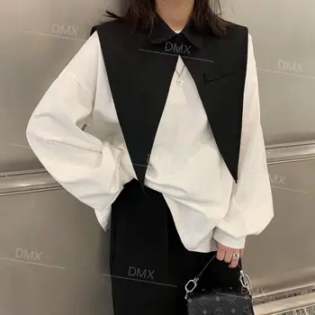 

2020 Spring New Style Office Lady T-shirts Loose-Fit Long Sleeve Lantern Sleeve T-shirt Casual Turn-down Collar T-shirts