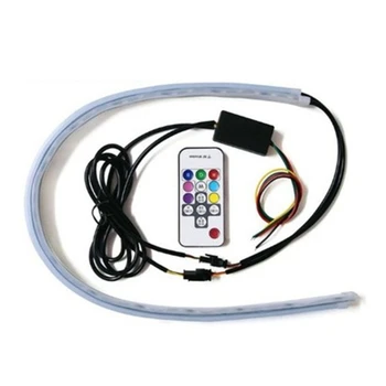 

2Pcs Car Sequential Flowing RGB Daytime Running Light DRL Remote LED Light Strip R2LC