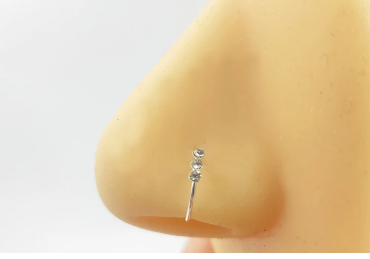925 Sterling Silber Nase Reifen ring drei klare Kristall Körper Piercing Schmuck 20 teile/paket – Detail 1
