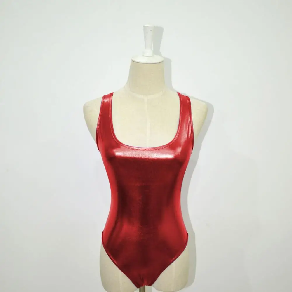 Блестящие купальные костюмы из искусственной кожи, блестящие цельные формирующие линию тела, сексуальный костюм, монокини, купальники в стиле сукумидзу, пляжная одежда для купания - Цвет: red