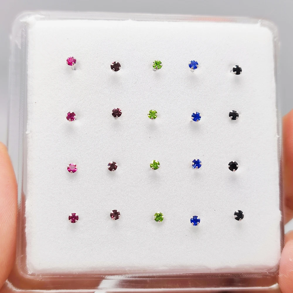 Nose Piercings 20pcs/pack 925 sterling silver Nose piercing 2 mm multicolor Nose Studs Straight Pin nostril jewelry