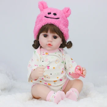 

16 Inch 42cm Silicone Reborn Baby Doll Reborn Soft Body Lifelike Menina Simulation Baby Two Pigtail Soft Baby Girl Dolls