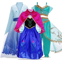 Платье Анны и Эльзы; маскарадный костюм «богиня Аладдина Жасмин»; Детские платья для девочек; праздничное платье принцессы для малышей; Одежда для девочек