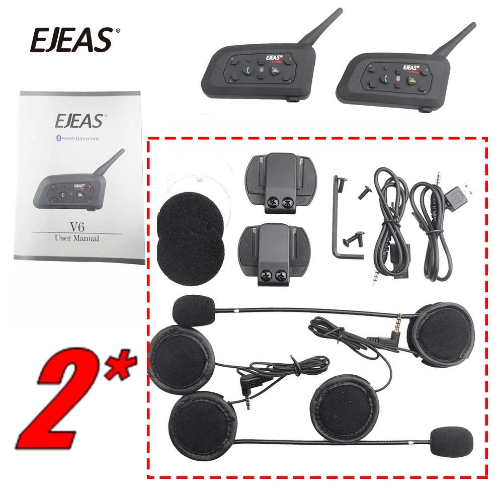 QPLOVE ejeas 2 комплекта V6 Pro мотоциклетный домофон 4 аксессуары динамик 1200 м Bluetooth шлемофон, головная гарнитура Поддержка беспроводной