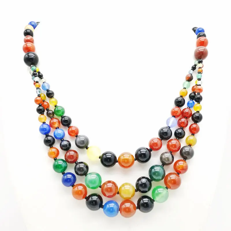 

Hot round Three-Layer Agate Necklace DIY Hand-Made Beaded Bracelet Necklace 4-12 Size