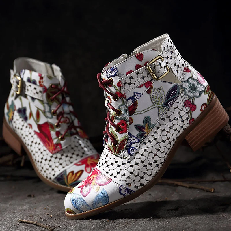 

Rubber boots Women Beautiful Flower Pointed toe Heeled Ankle boots for women Autumn Shoes 2019 Zipper Large size 10-10.5 Buckle