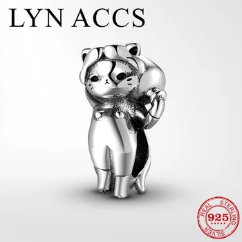 

Creative sculpture series Cute cat holding a jar 925 Silver Metal Beads Charms for Jewelry Making fits Original DIY Bracelets