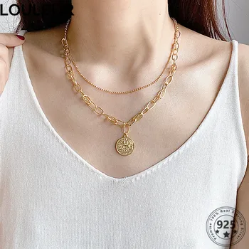 

Louleur Fashion 925 Sterling Silver Necklace Gold Color Double Coin Pendant Necklace For Women Silver 925 Fine Jewelry Charms