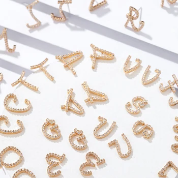 

Korea Elegant A-Z English Letters Stud Earrings Classic Copper CZ Zircon Ear Piercing Earring Female Cartilage Jewelry Gifts