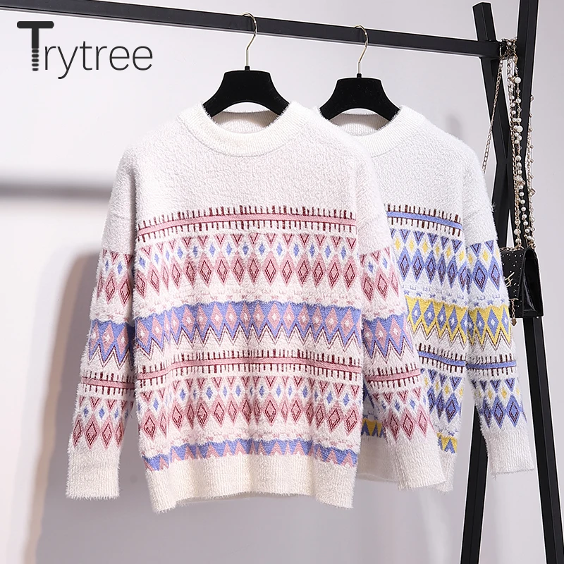 Trytree осенне зимний комплект из двух предметов повседневный вязаный свитер с