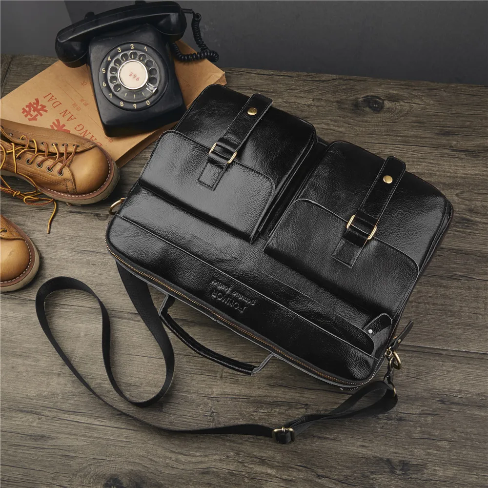 Кожаный мужской портфель, сумка, многослойная молния, мужской портфель, масло, воск, кожа, сумка через плечо