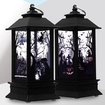 

Halloween Decoration Ornaments Scary Skeleton Pumpkin Witch Pattern Lantern LED Electronic Candle Light Bar Hanging Prop