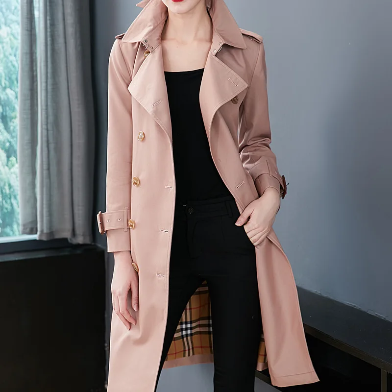 British-Style Trench Coat Women's Long Gradient Colored Double-breasted High-End Custom Anti-Seepage Anti-Rain Cotton Gabardine