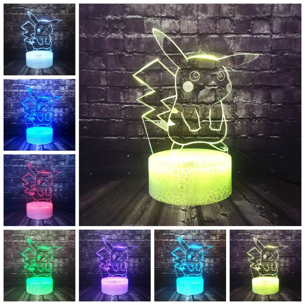 Японский комикс Покемон Купидон Пикачу 7 цветов RGB трещины изменение светодиодный детская комната настроение сна стол ночник праздник друг Рождественский подарок