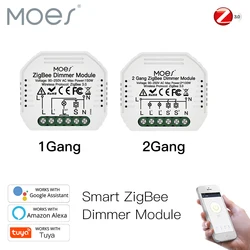 Moes Mini DIY Tuya ZigBee Smart 1/2 gang Light Dimmer Switch Module Hub Smart Life App Alexa Google Home Voice Control
