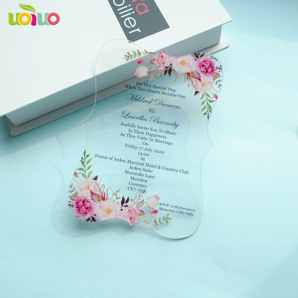Colorful Printing Acrylic Wedding Invitation Card Thank You Cards 10pcs