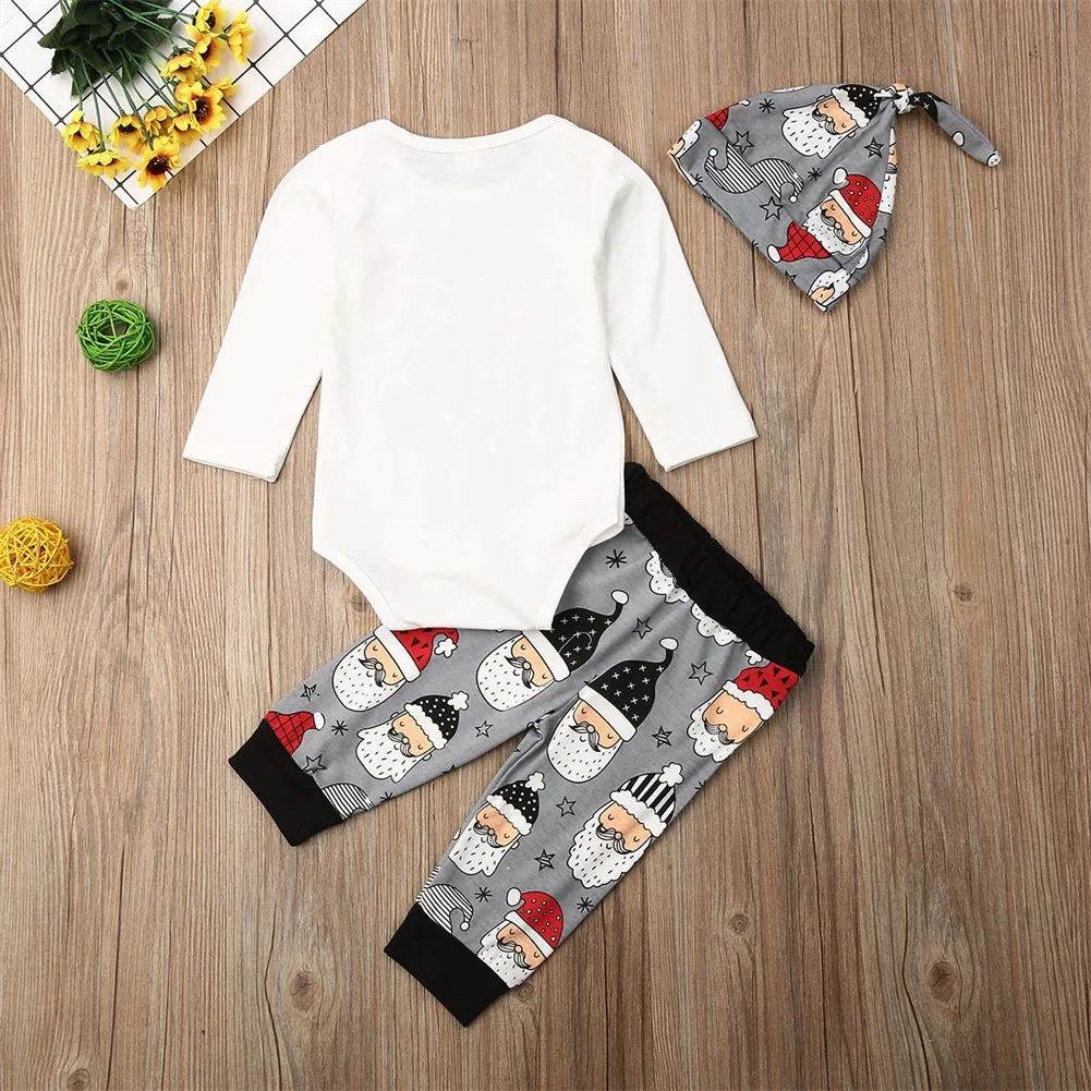 Рождественский наряд для новорожденных мальчиков лучший подарочный комбинезон с длинными рукавами леггинсы с Санта-Клаусом, штаны, одежда Рождественский комплект из 3 предметов для детей 0-18 месяцев