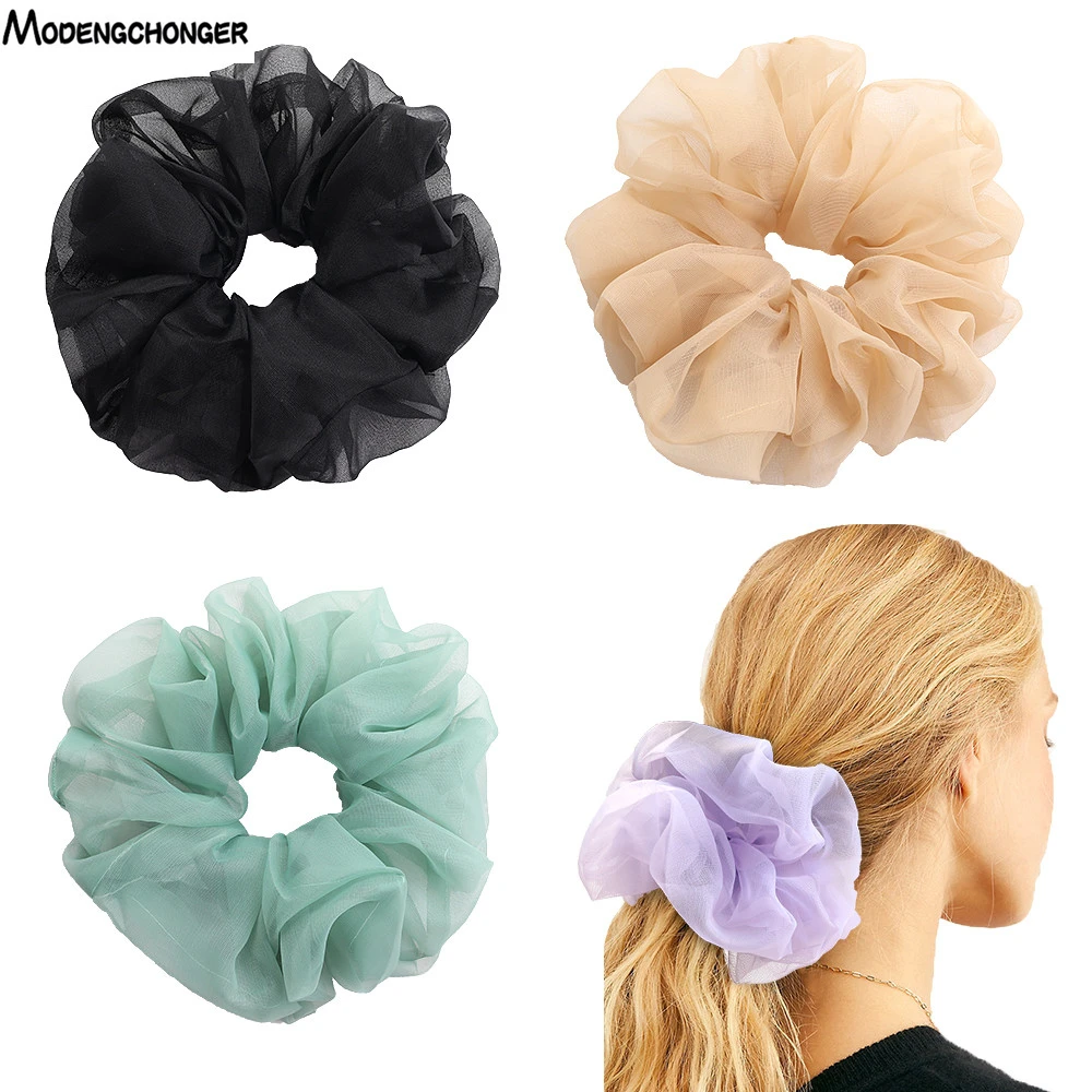 Spring summer organza hair scrunchie large fairy chiffon women Elastic Hair Band Ponytail Holder Tie Girl Gum Accessories |
