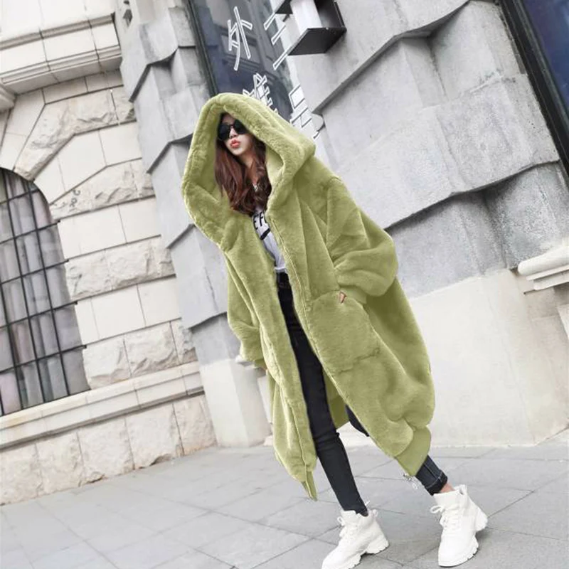Пальто с мехом и искусственным мехом, зимняя теплая Модная женская куртка с капюшоном, новинка, большой размер, повседневное женское меховое пальто, верхняя одежда LH500