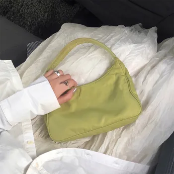 

Casual fashion 2020 new Avocado green tote bags for women nylon pink armpit bag small fabric hand bag small shoulder bag