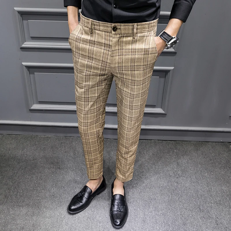 YASUGUOJI British Style Dress Suit Pant Man 2021 New Plaid Men Designer Gentlemen Business Casual Work Trousers | Мужская одежда