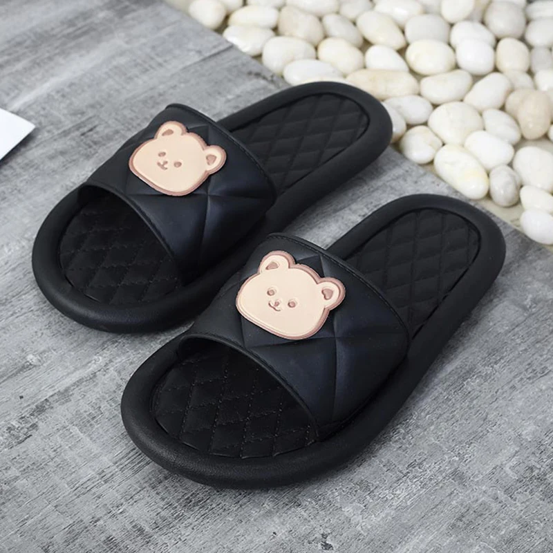 Summer Slippers Women Sandals Beach Slides Flip Flops Cute Bear Thick Sole Slipper Female Anti-skid Bathroom Home Soft Slippers